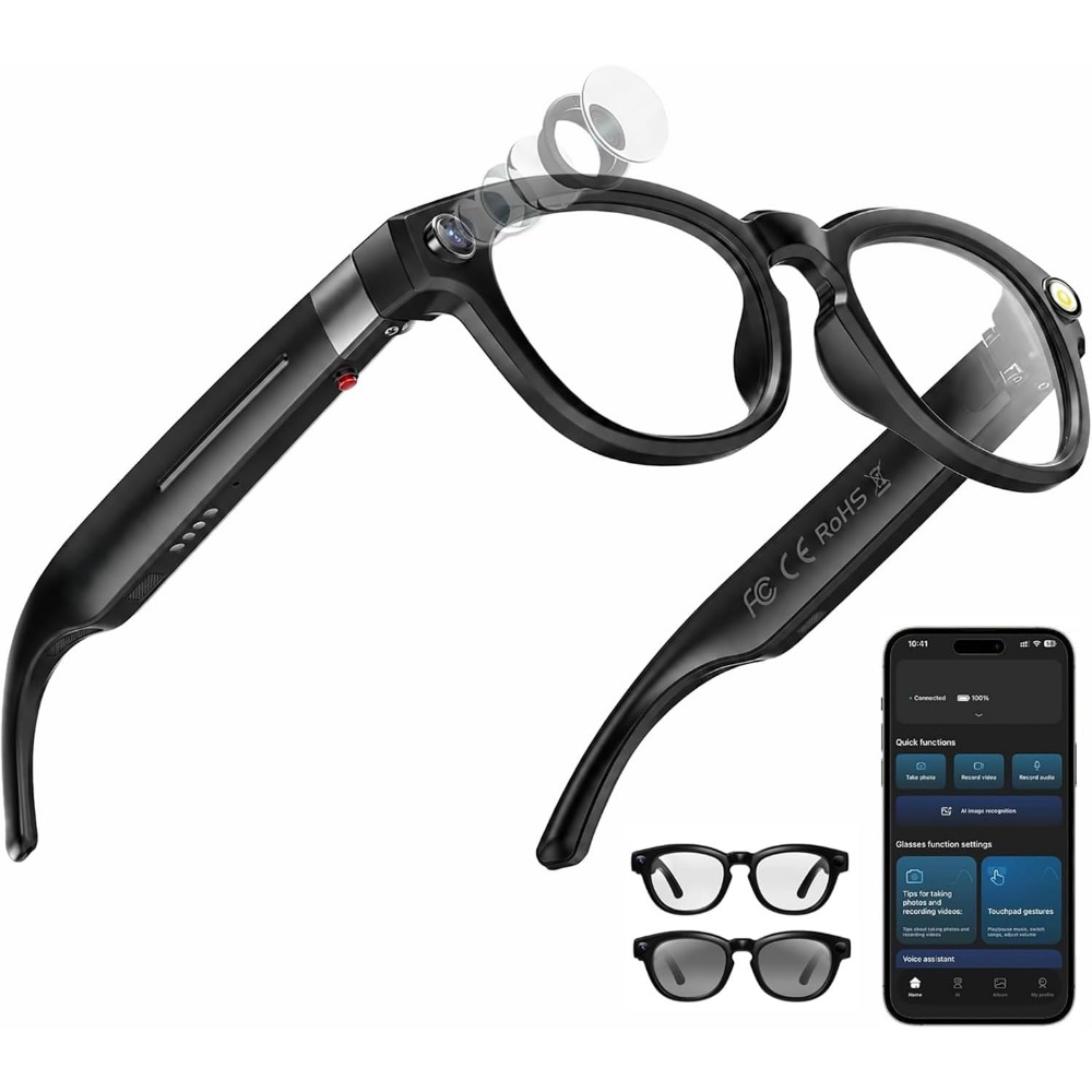 Smart Glasses Lens - Slimme bril: 4K camera, Bluetooth, vertaling,